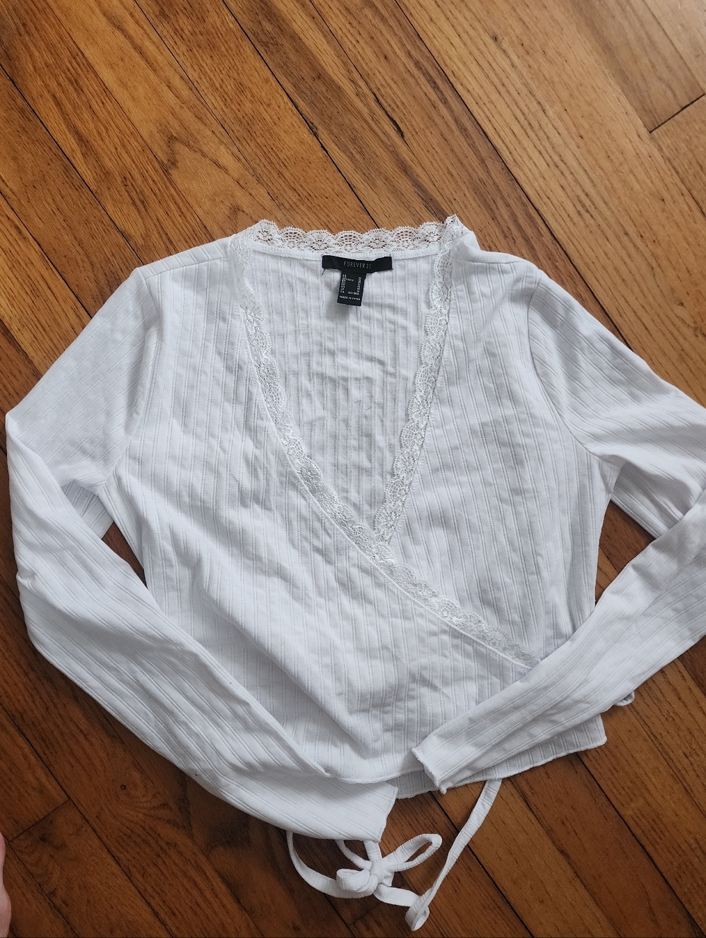 Forever 21 White Lace-Trim Wrap Top - M